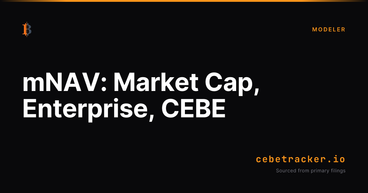 Mkt Cap / Enterprise / CEBE mNAV | CEBE Tracker